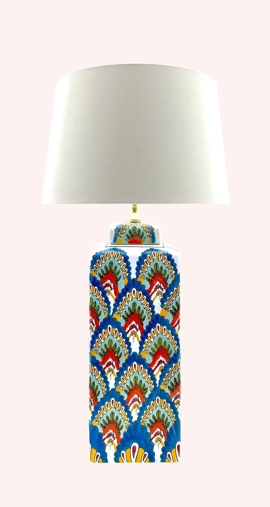 [4255851709510] Peacock L (Rund, Baumwollchintz matt Ecru, Weiß für klare Lichtabgabe)